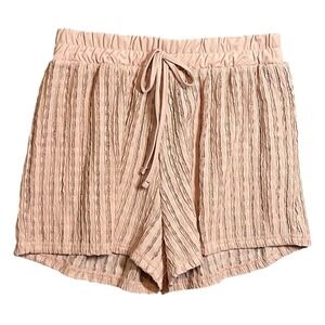 Double Heart Pink Plisse Textured Shorts Women's‎ Size L Elastic Waist Casual